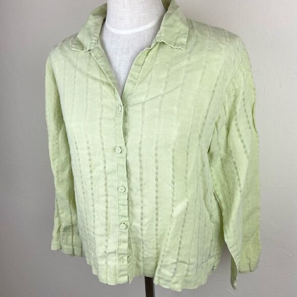 Eileen Fisher Linen Button-Up Top - Light Green - Picture 2 of 6